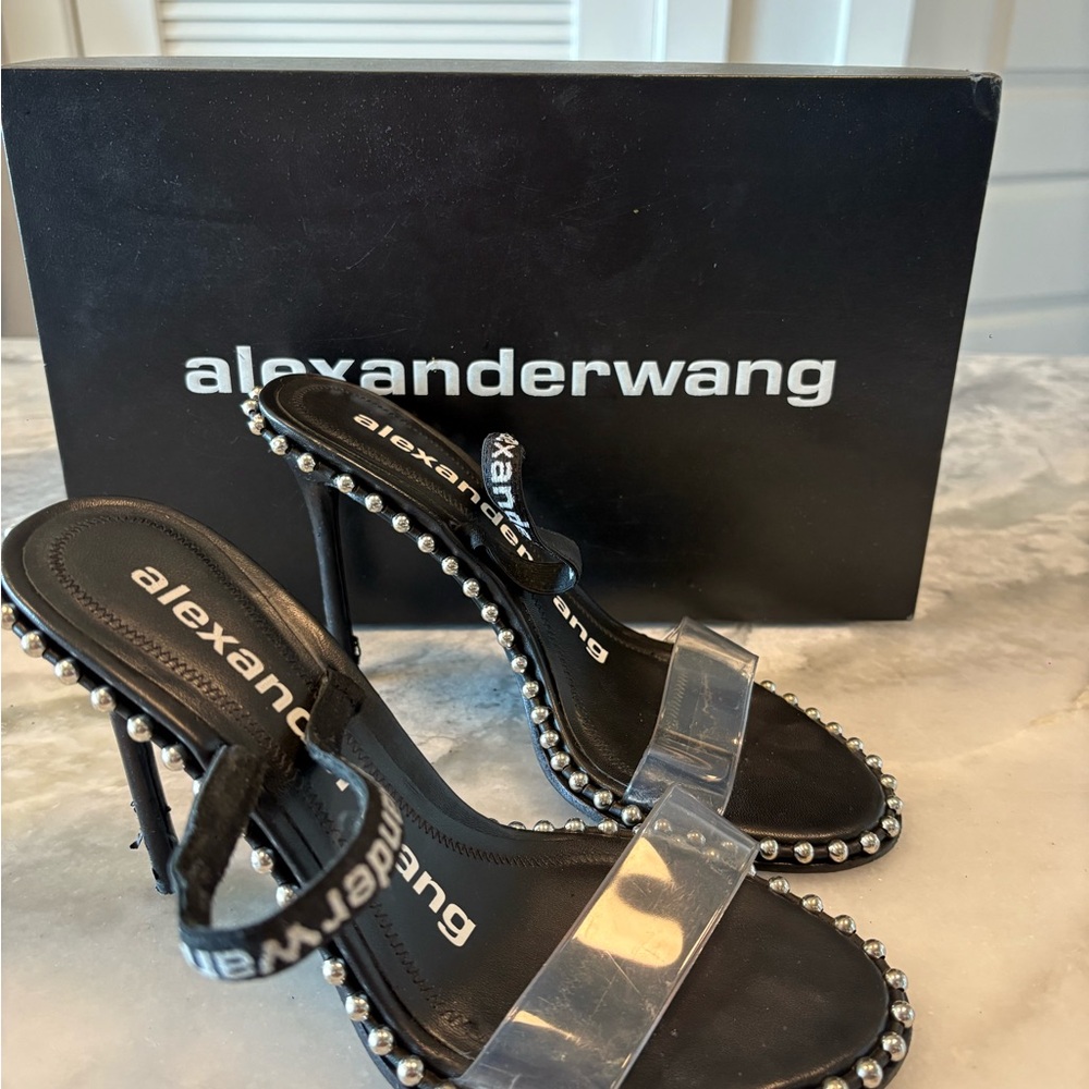 Alexander Wang Black and Clear Heels with Silver Accents